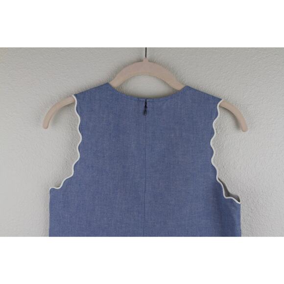 J. Crew Blue Cotton Chambray Scalloped Top With Grommets. Women's Size 0 - Picture 7 of 7